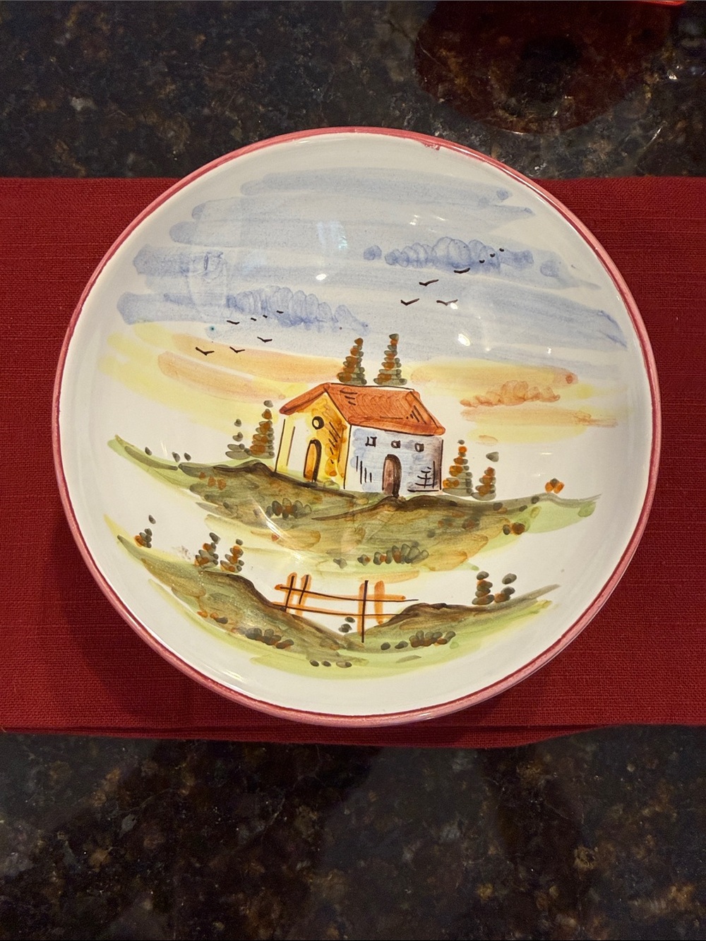 Vietri Villa Pattern -Discontinued Hand-Painted Scenic Ceramic Bowl